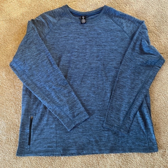 Tech Fleece Crew Blue Space Dye Long Sleeve Sweater Top w Zip Pocket Size XXL - Picture 2 of 5